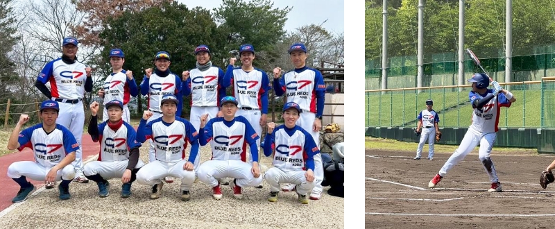 野球部集合写真とバッターボックスに立つ選手